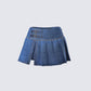 Alazne Blue Denim Pleated Micro Mini Skirt