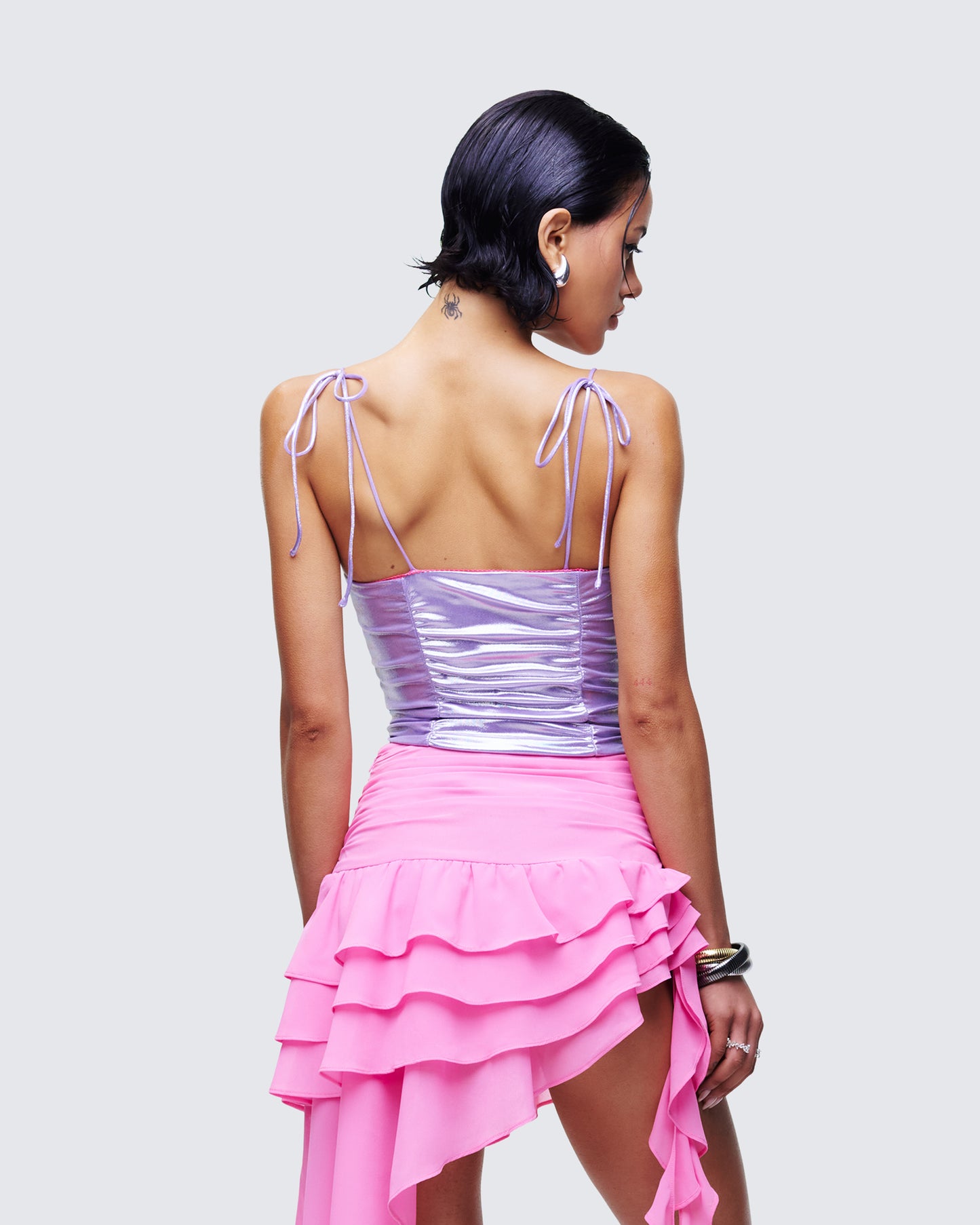 Tia Purple Metallic Ruched Cami Top