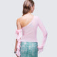 Sylphine Pink Printed Mesh Asymmetric Top