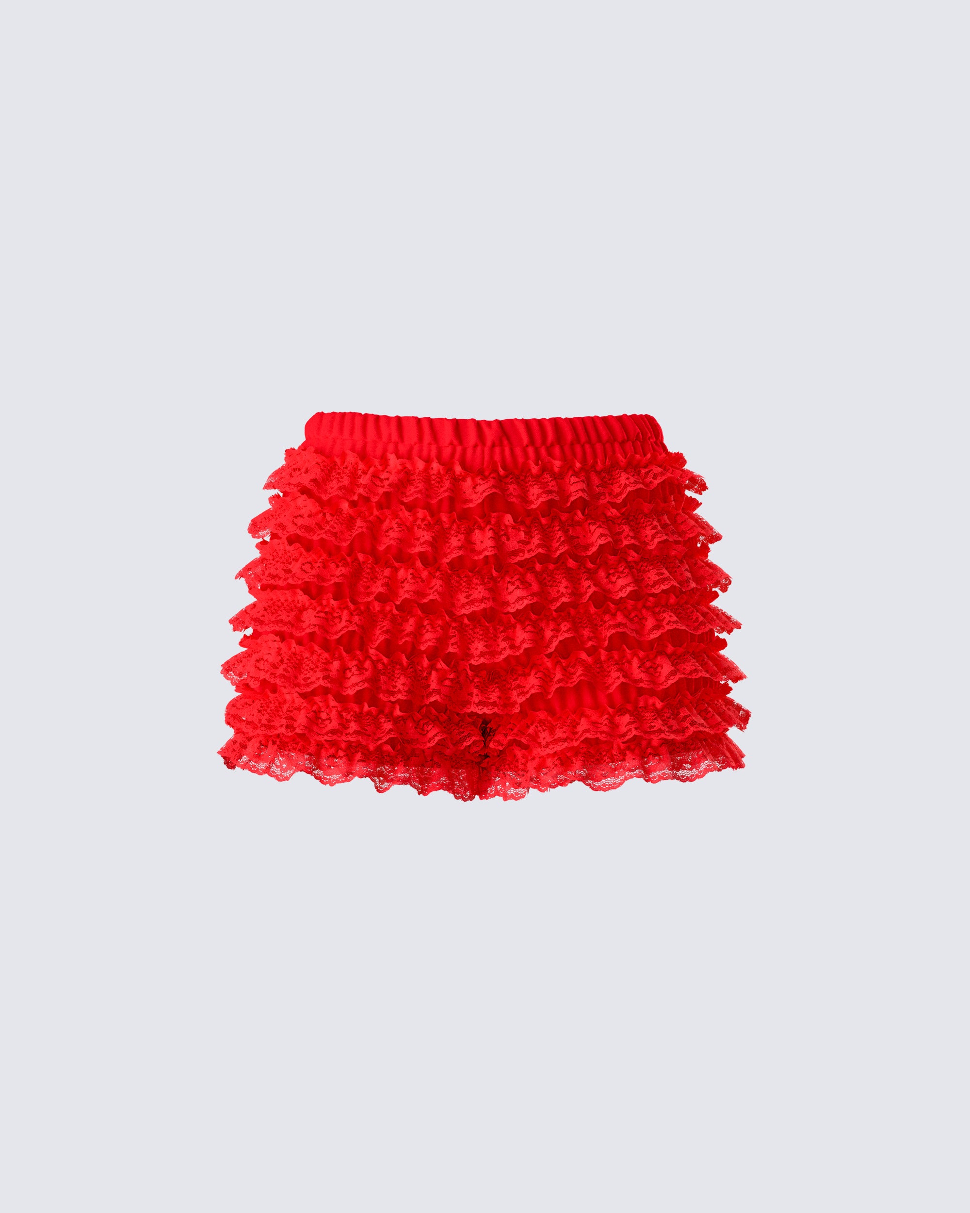 Red Ruffle Mini Shorts - Tiered Lace Party Shorts – FINESSE