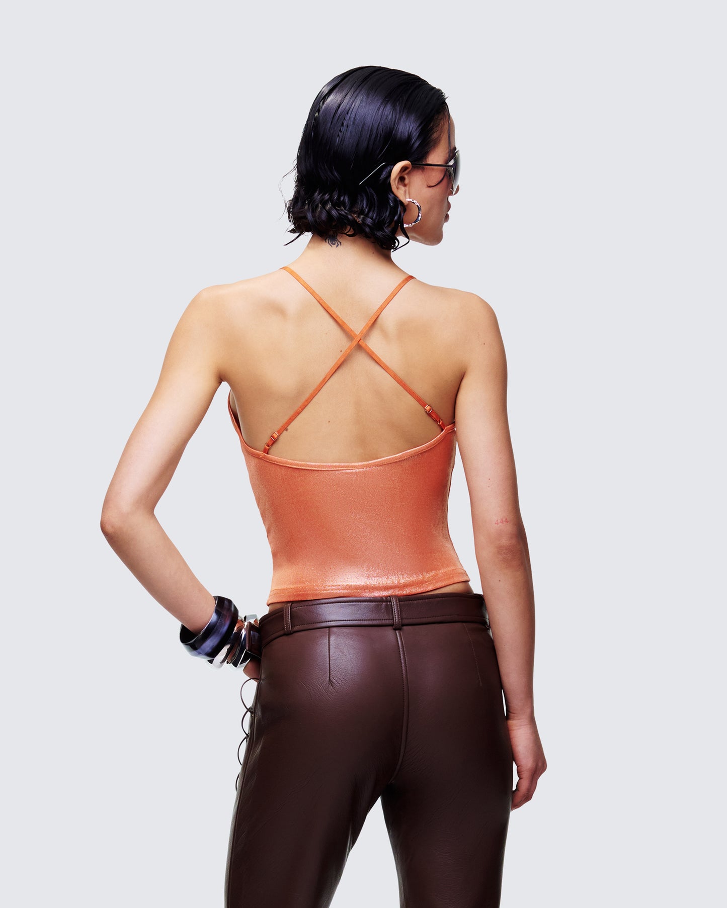 Teenay Gold Plunge Neck Strappy Cami