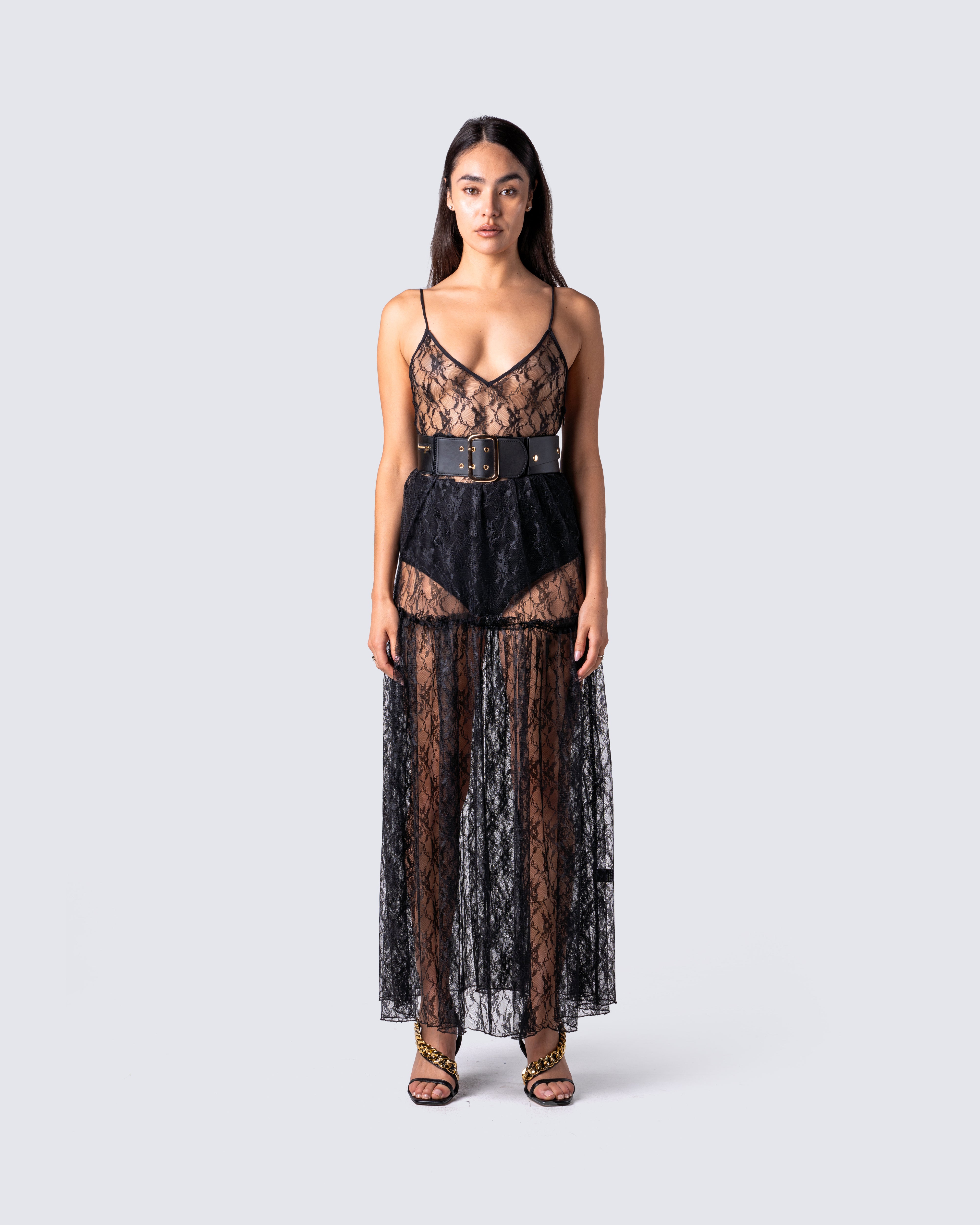 Marina Black Lace Sheer Maxi Dress – FINESSE