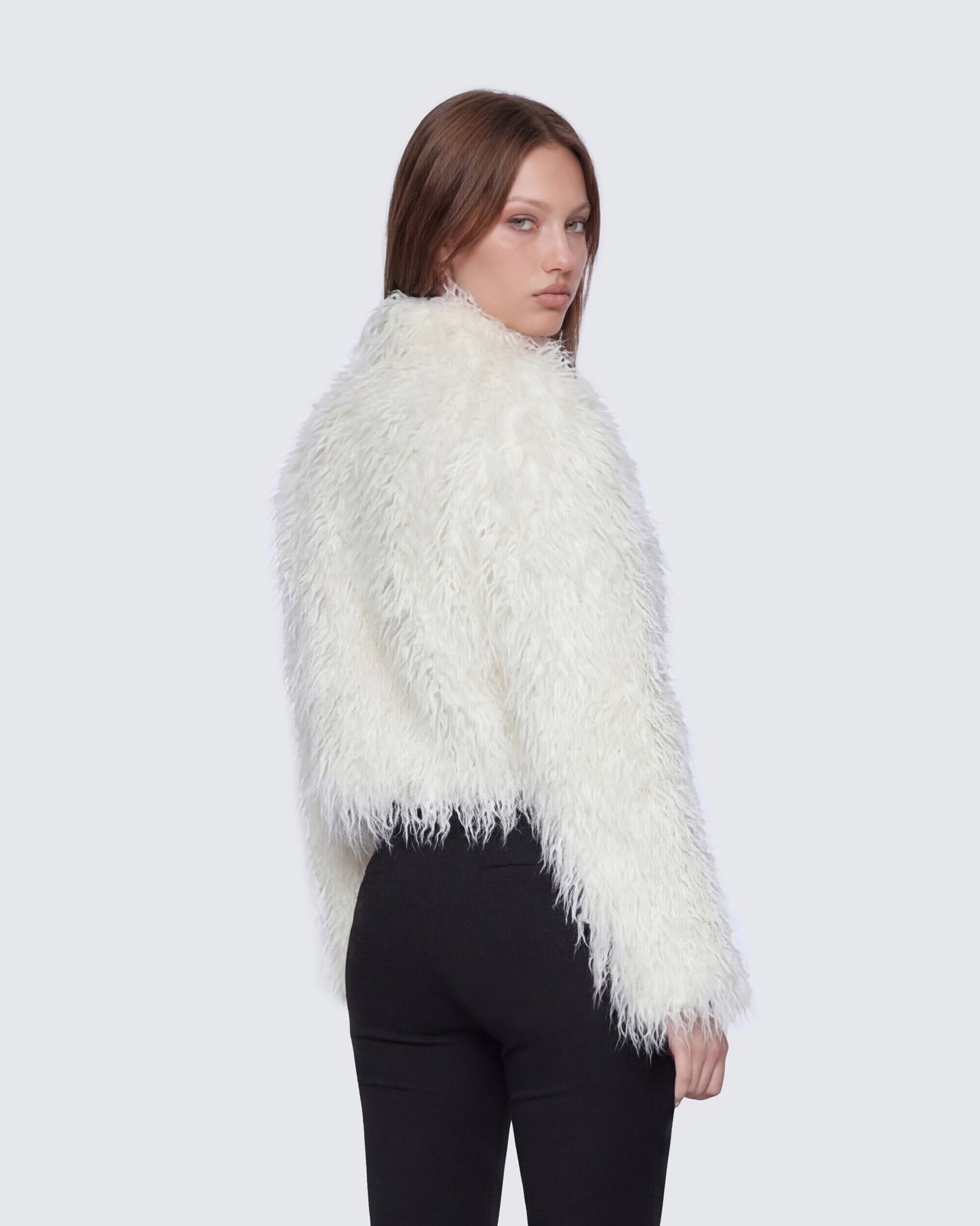 Abiba White Faux Fur Boxy Jacket