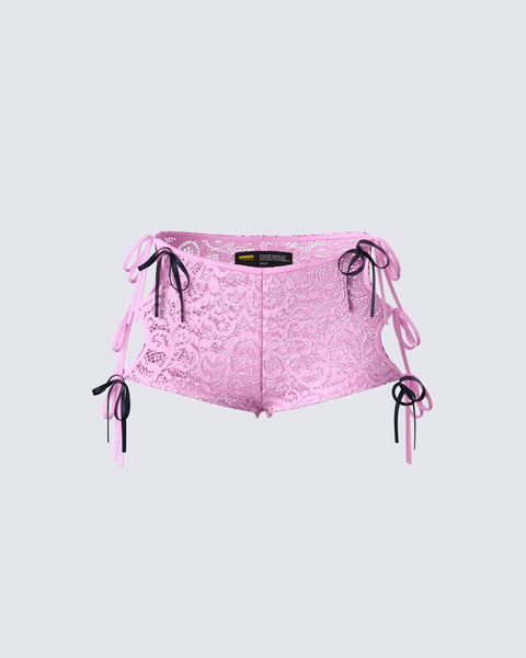 Halsey Pink Lace Side Tie Short – FINESSE
