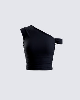 Eirene Black Asymmetrical Top – FINESSE