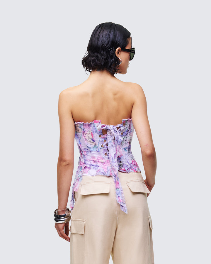 Claudette Lilac Printed Chiffon Corset Top