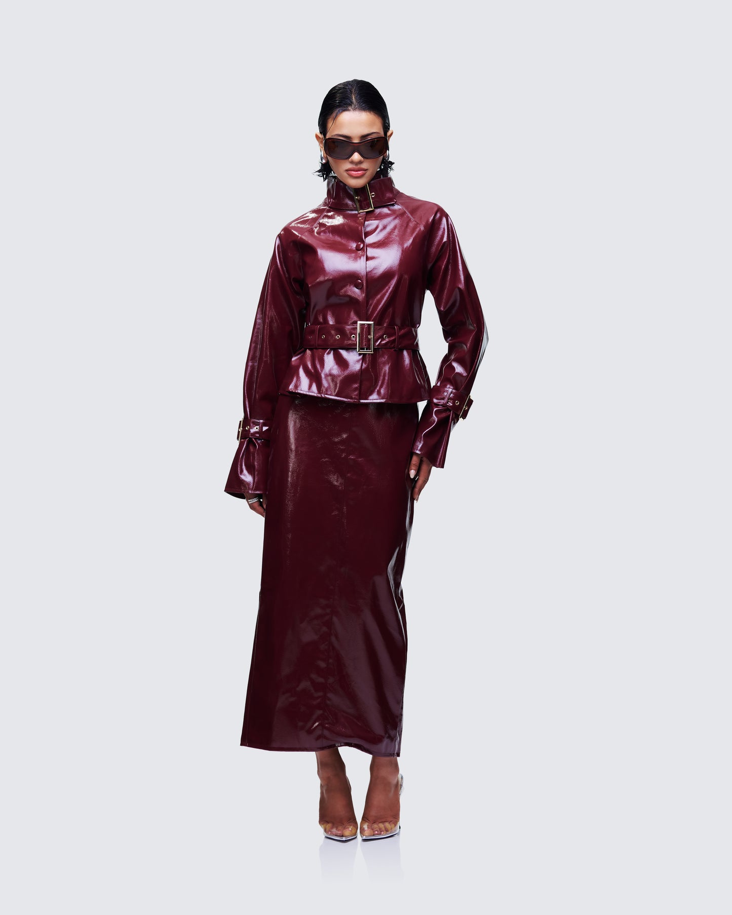 Matilde Plum Vegan Leather Buckle Detail Jacket