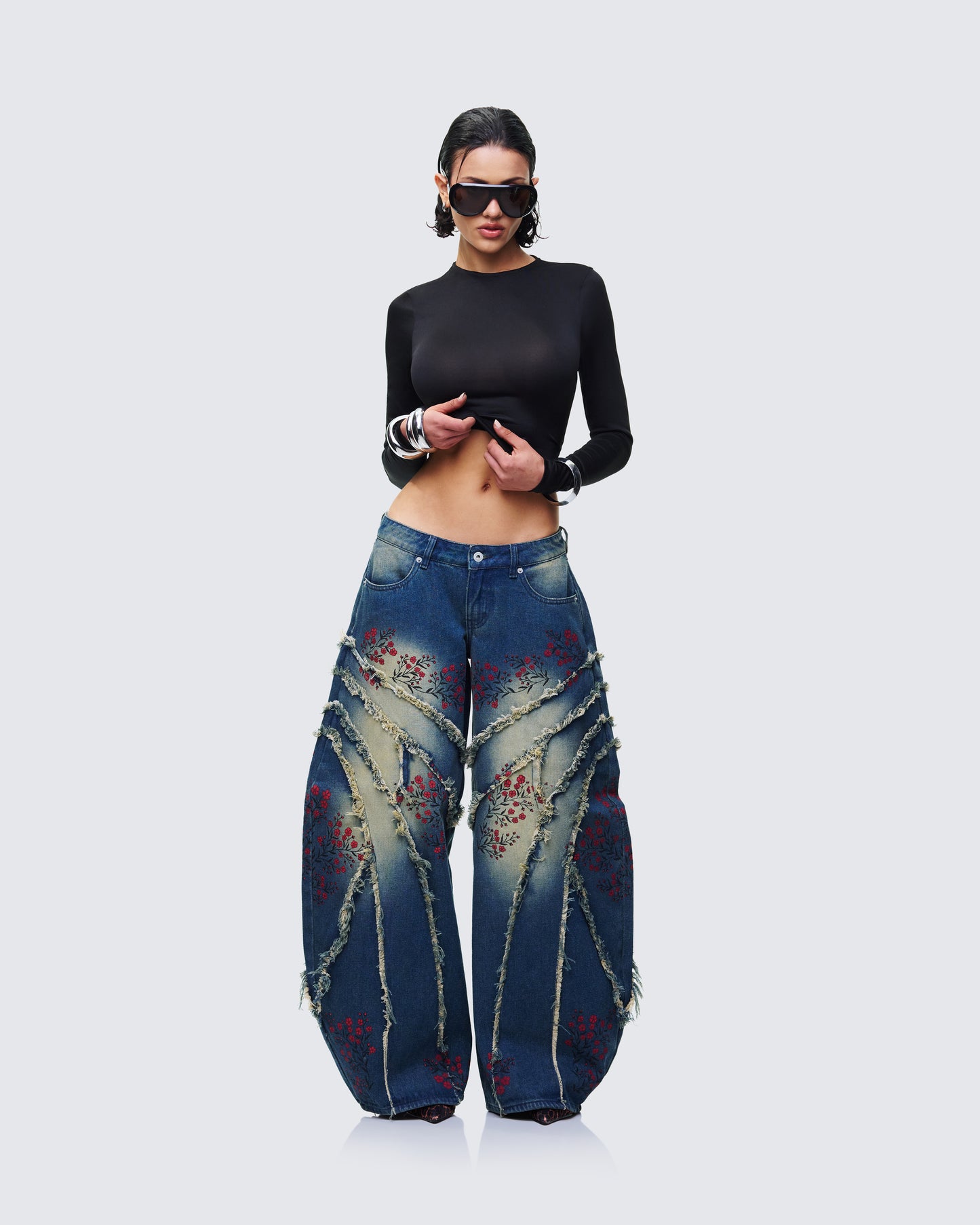 Dawn Blue Denim Floral Painted Jean