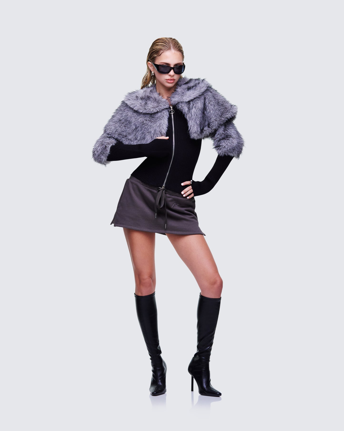 Talia Black Fur Cape Cardigan