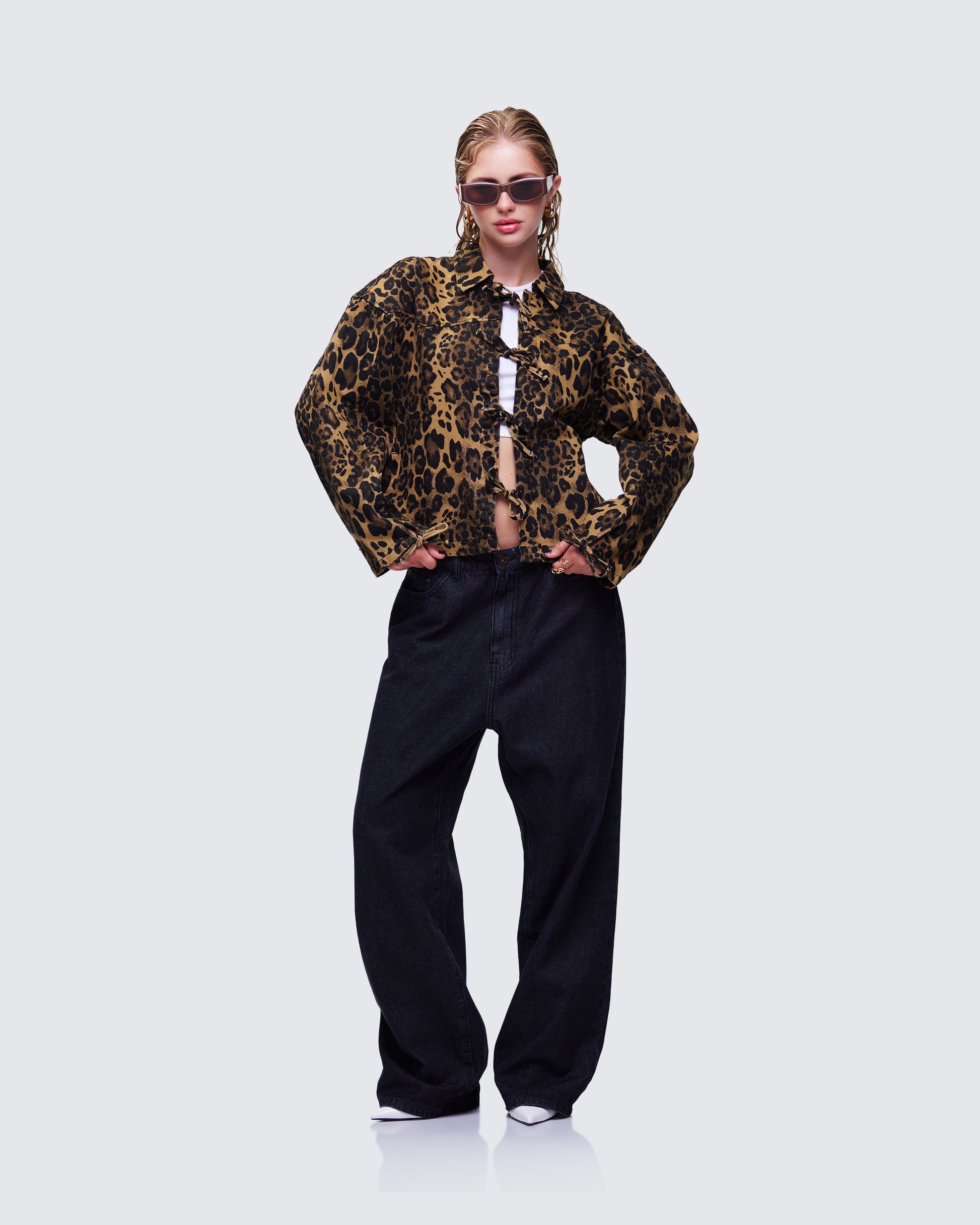 Lucretia Leopard Bow Tied Twill Shirt Jacket