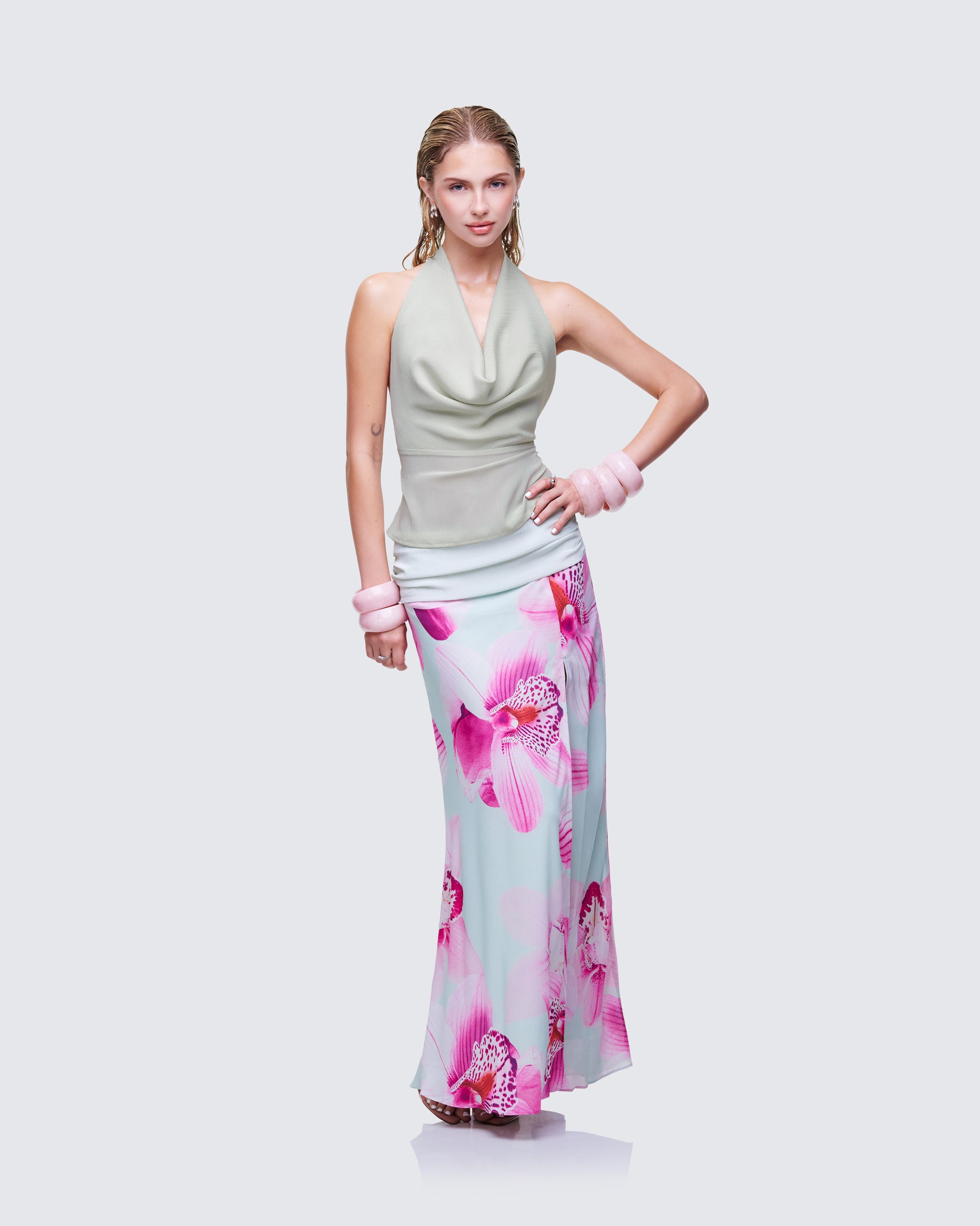 Alexis Printed Green Maxi Skirt