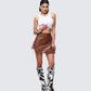 Breya Brown Vegan Leather Fringe Skirt