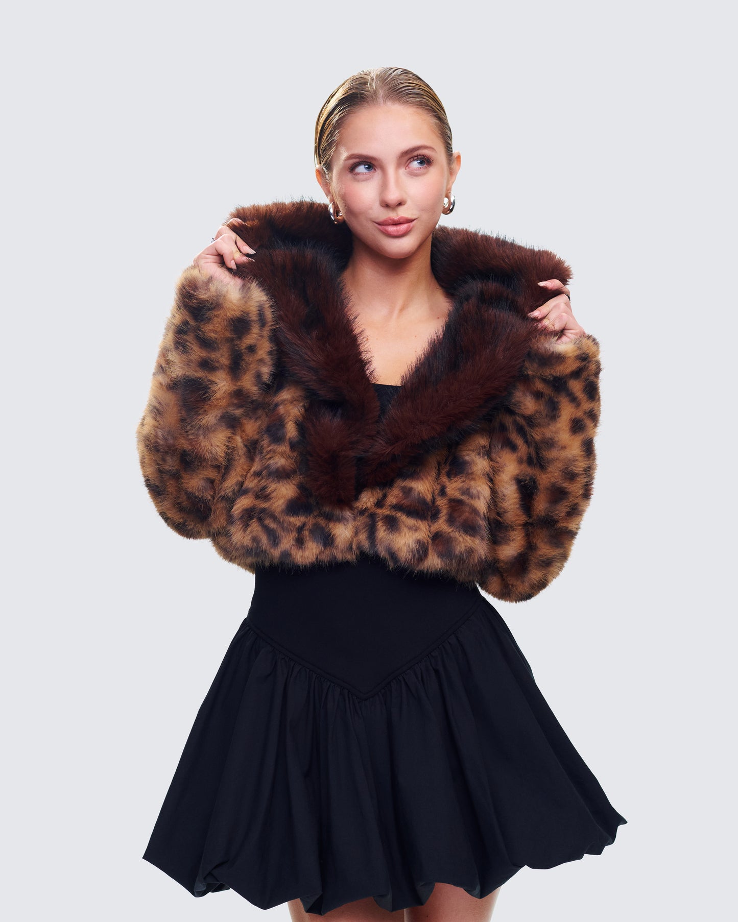 Kenza Brown Faux Leopard Fur Jacket