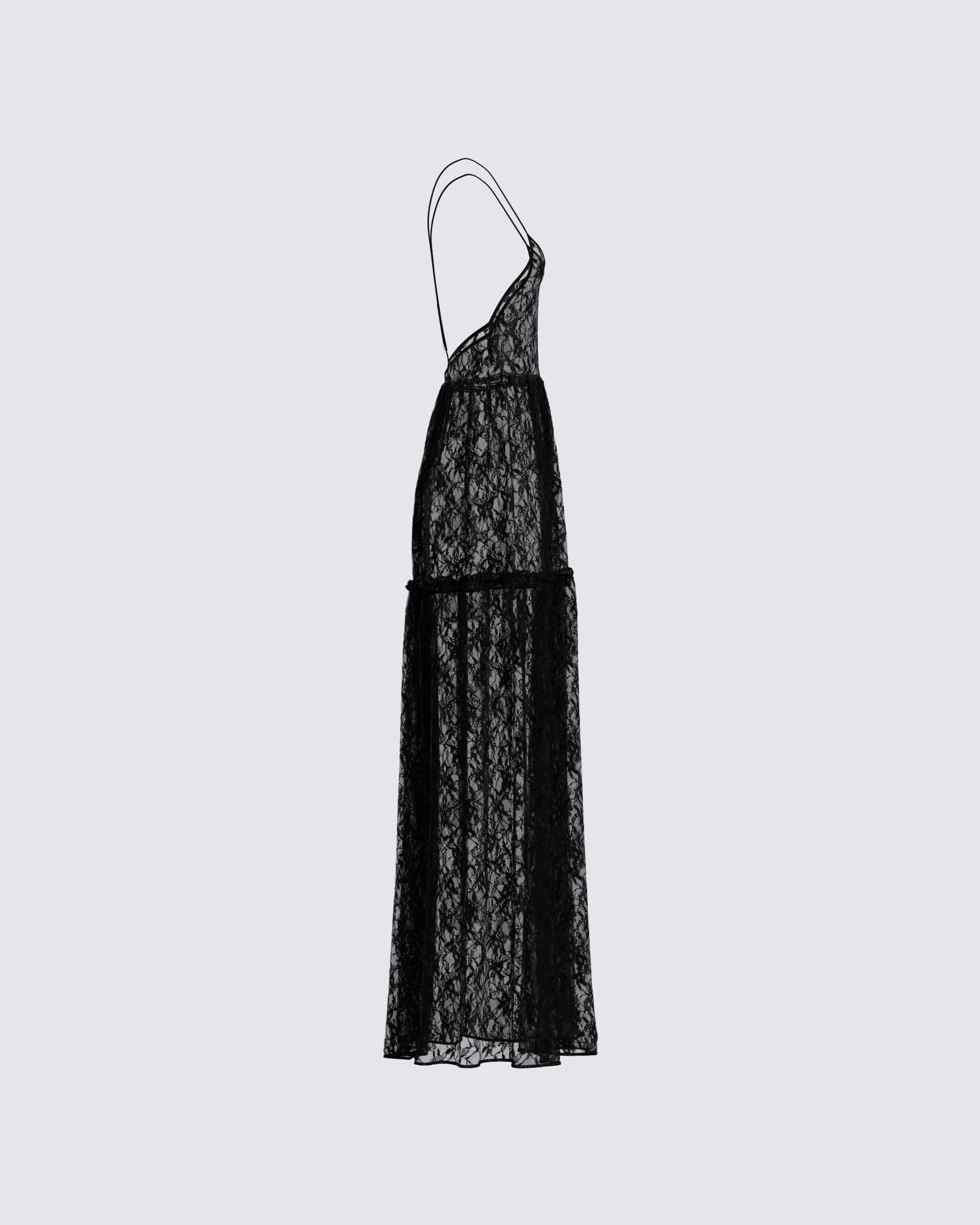 Marina Black Lace Sheer Maxi Dress – FINESSE