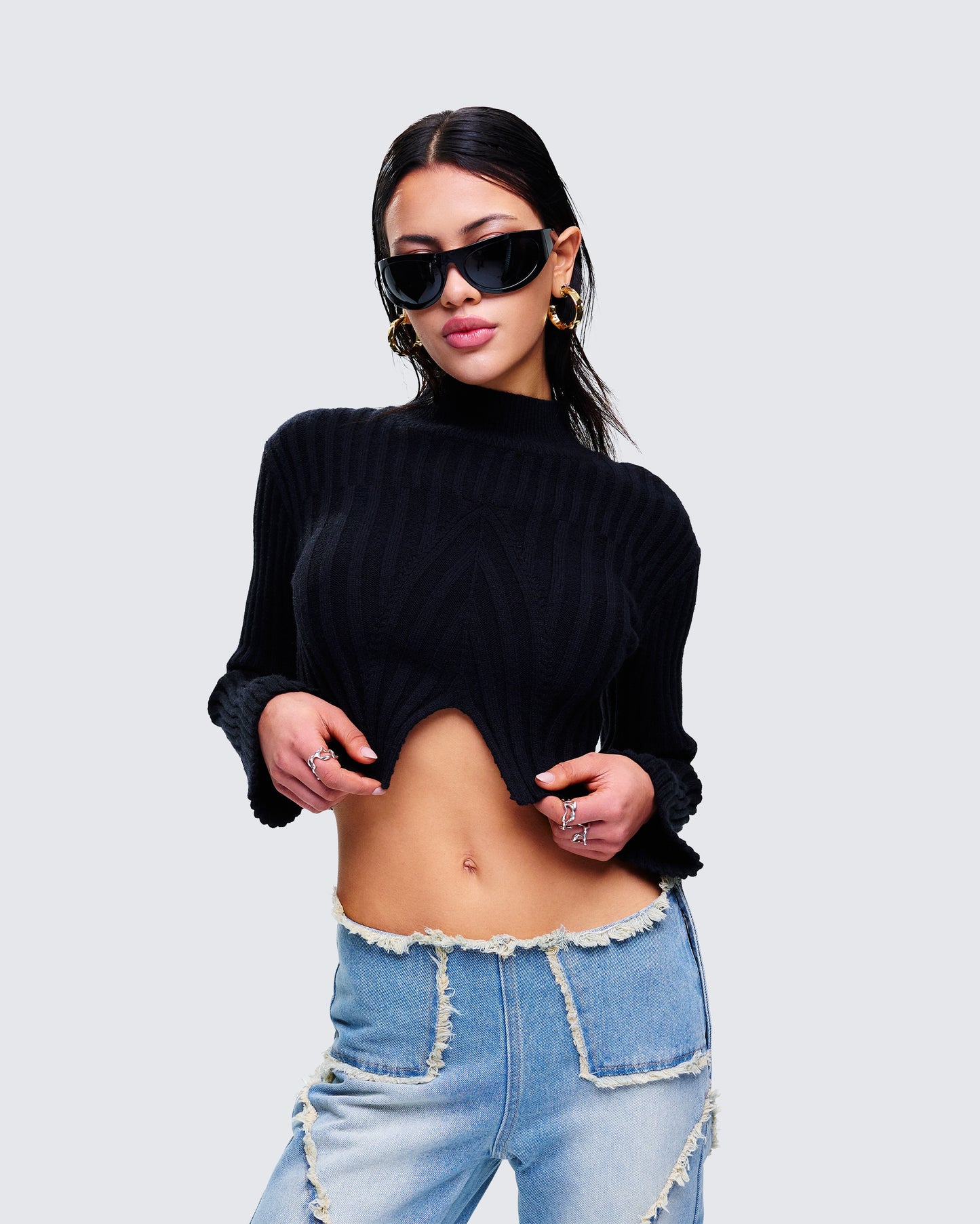 Travis Black Sweater Knit Top