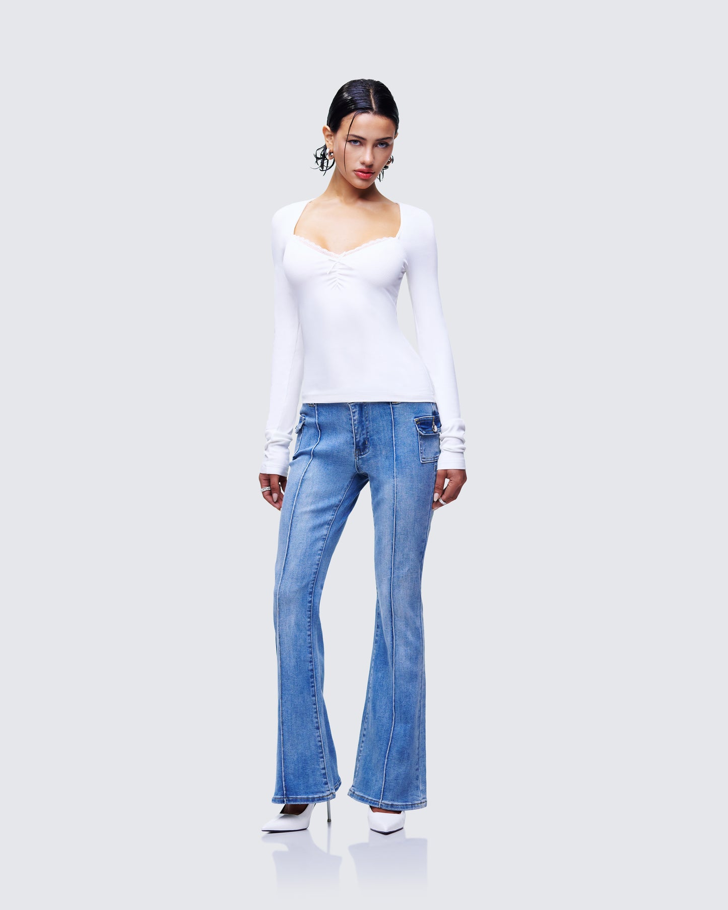 Draya White Rib Lace Top