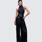 Melusine Black Vegan Leather Belted Paperbag Trousers