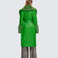 Chlo Green Faux Leather Fur Trim Coat