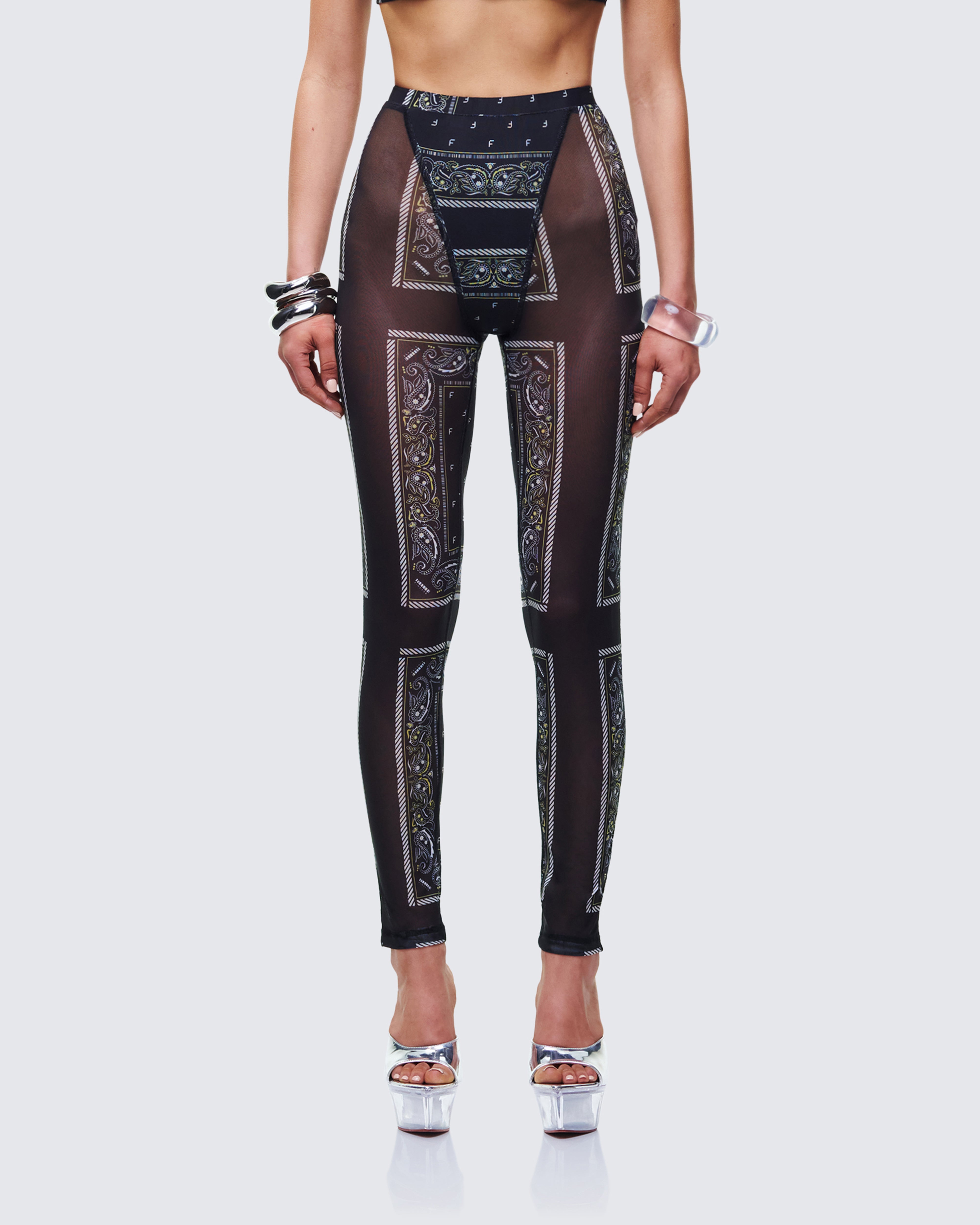 Black Bandana Print Mesh Leggings - Sheer Panel – FINESSE