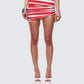 Risa Red Stripe Asymmetric Ruched Mini Skirt