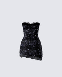 Clarisse Black Hand Beaded Rhinestone Dress