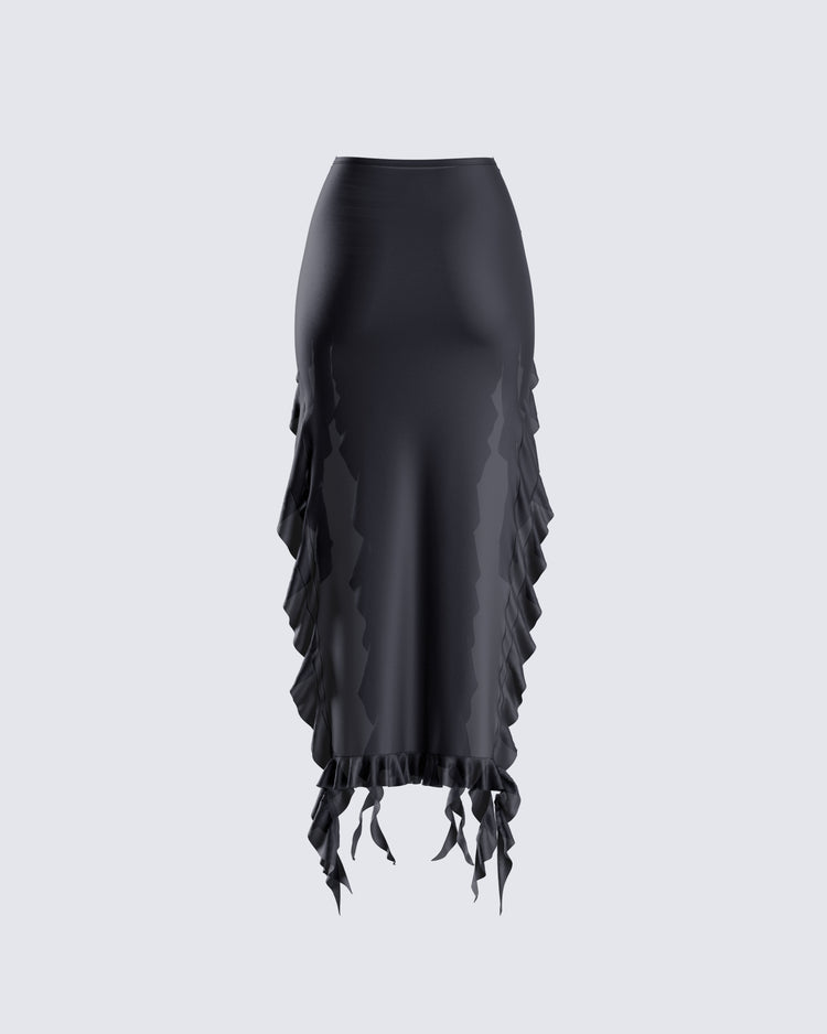 Veeti Black Jersey Ruffle Skirt