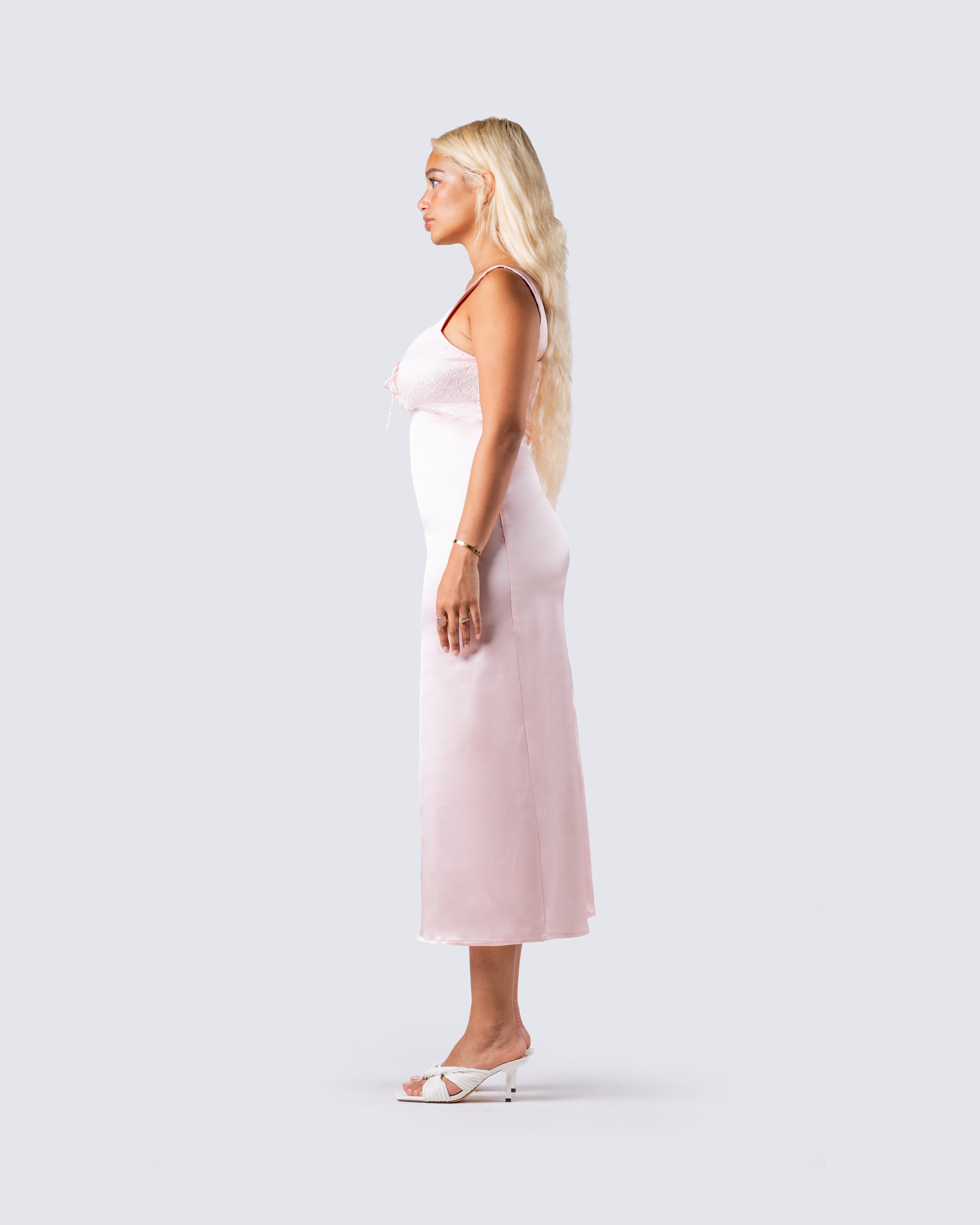 Satin pink hotsell midi dress