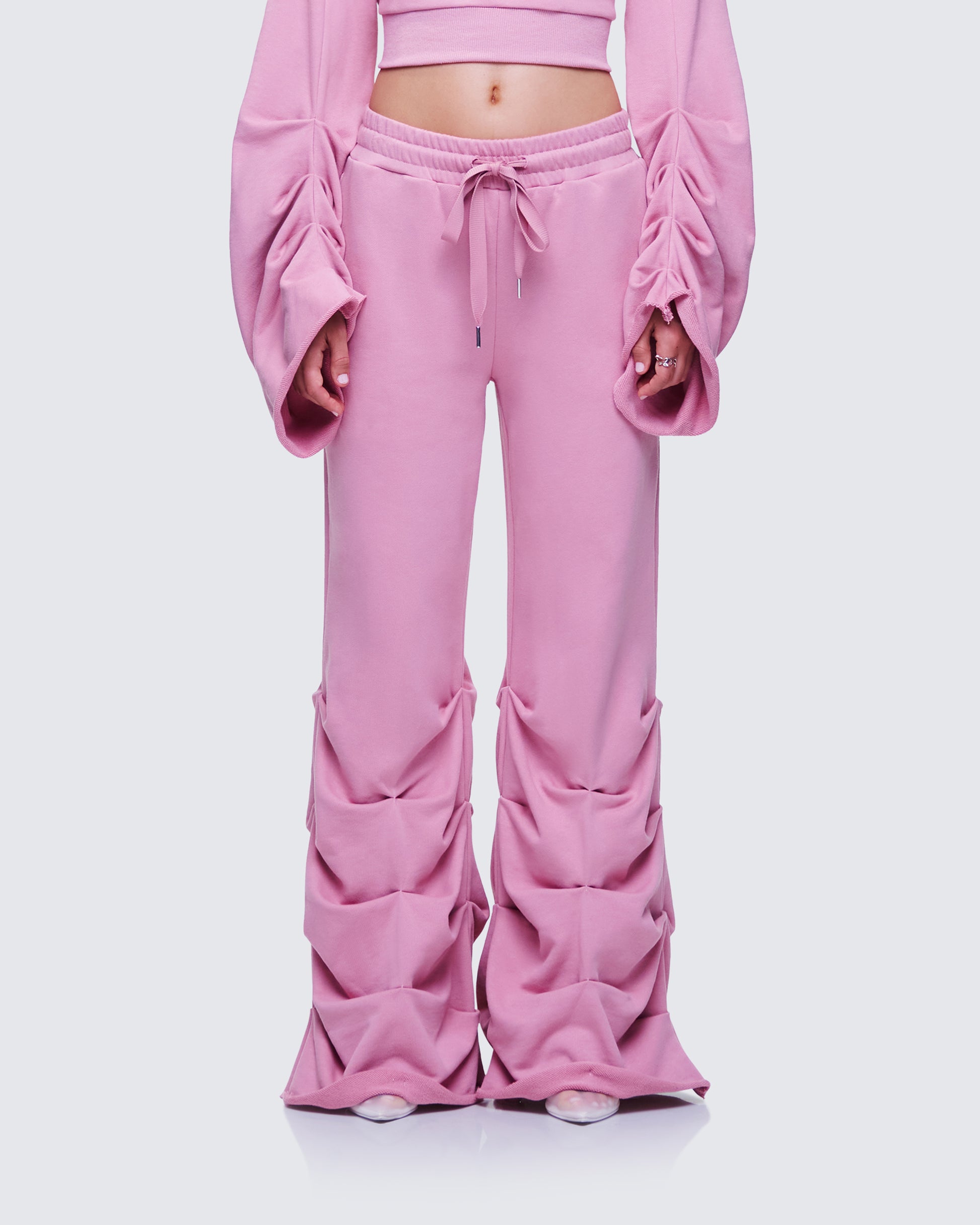 Una Pink Stacked Leg Toggle Sweatpant