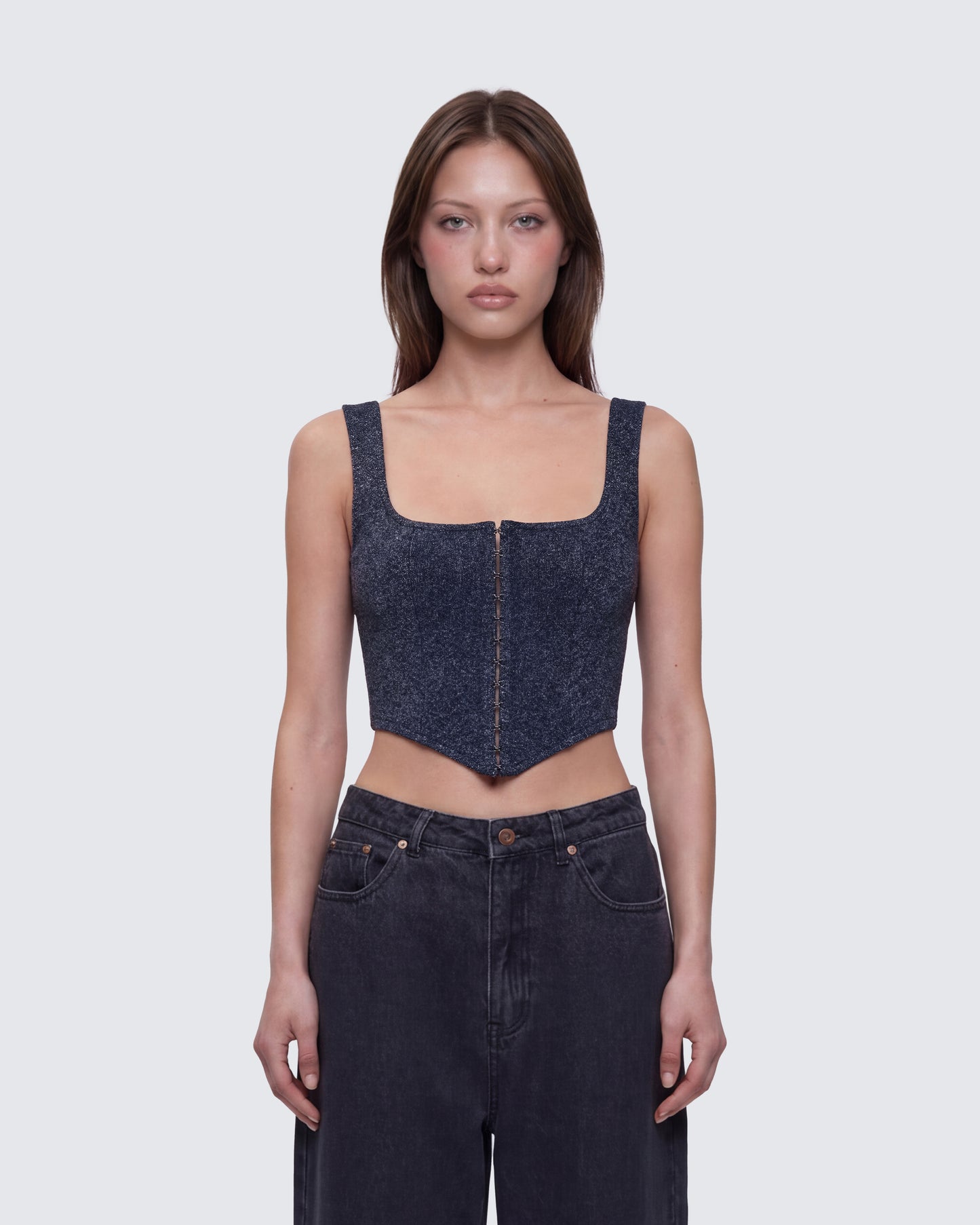 Jarvis Black Metallic Hook & Eye Corset