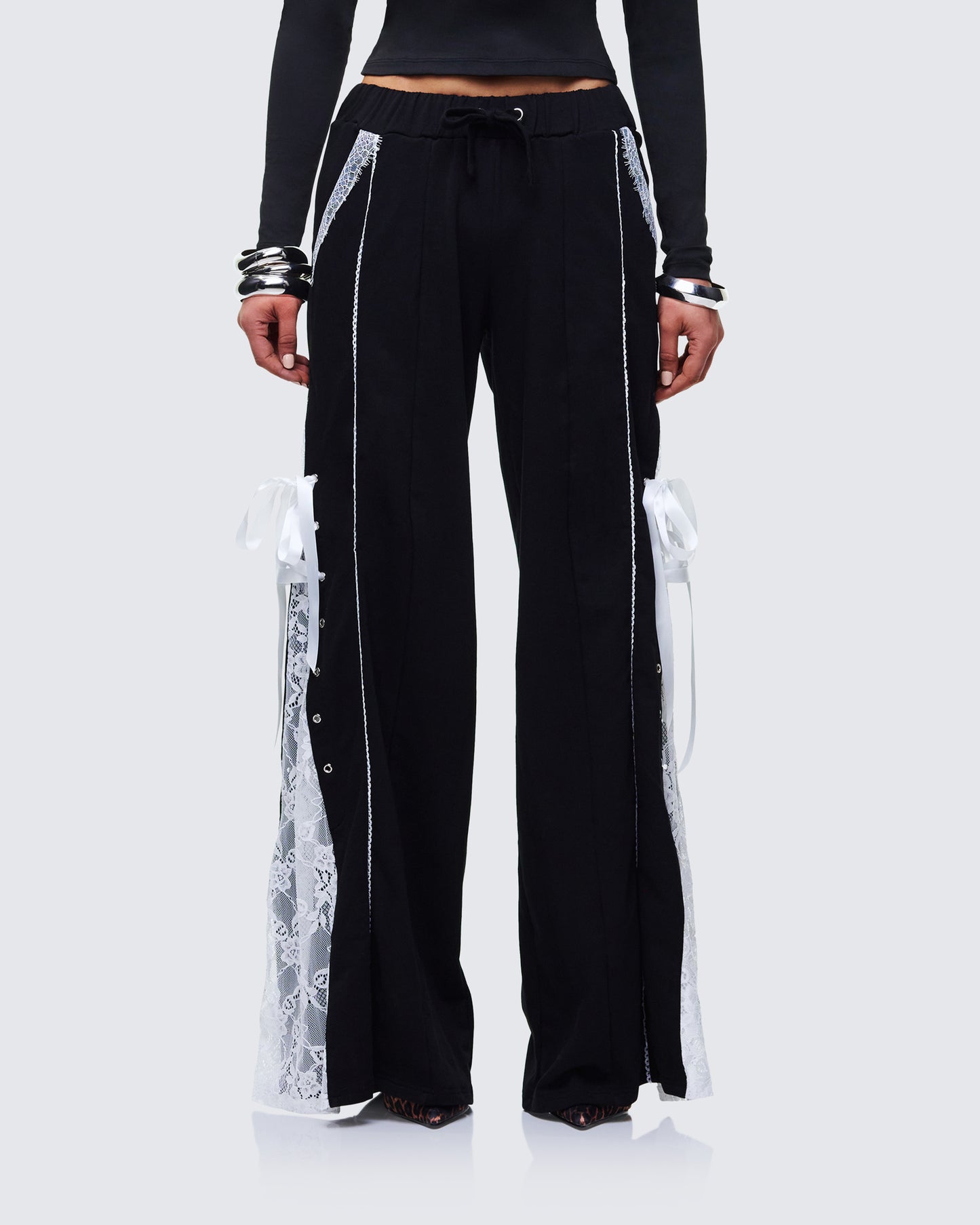 Corbyn Black Lace Window Sweatpants model front