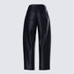 Flavia Black Vegan Leather Barrel Pant