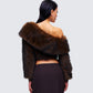 Nadi Brown Faux Fur Off Shoulder Top