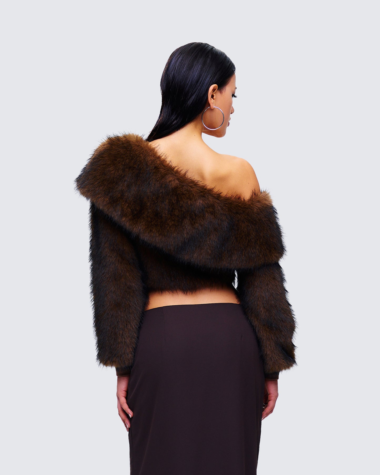 Nadi Brown Faux Fur Off Shoulder Top