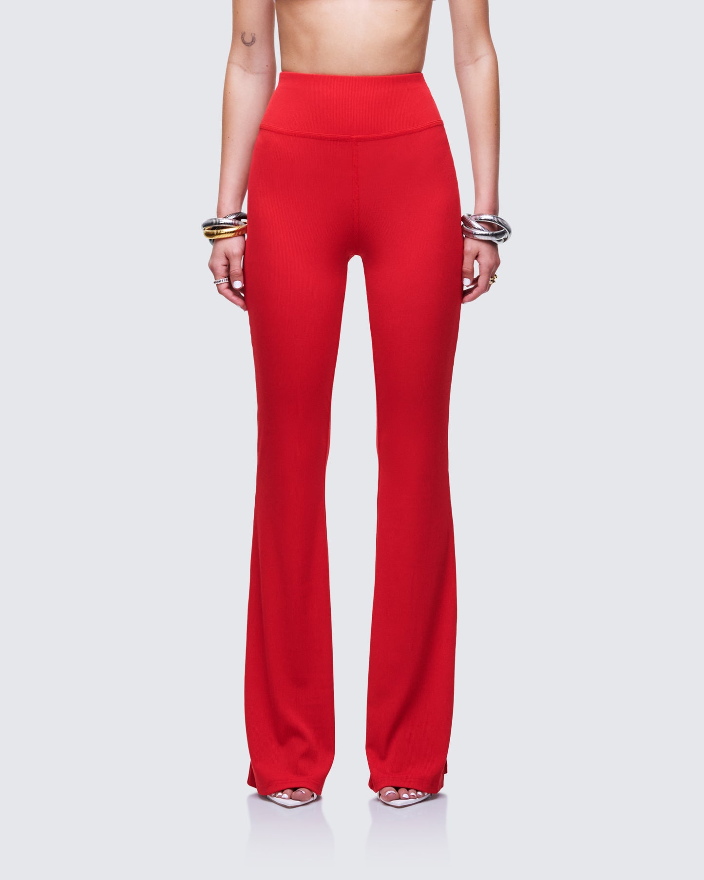Cambree Red Ribbed Flare Legging