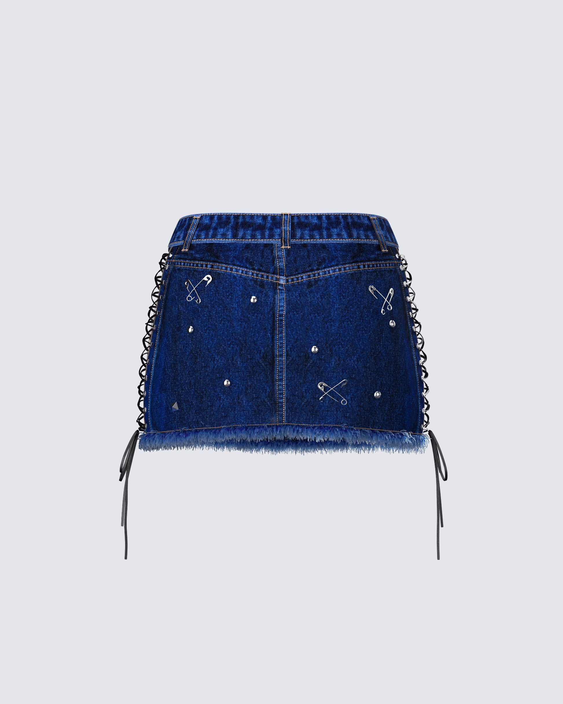 Maja Blue Denim Lace Up Micro Mini Skirt