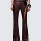 Liora Brown Vegan Leather Laced Pants model front