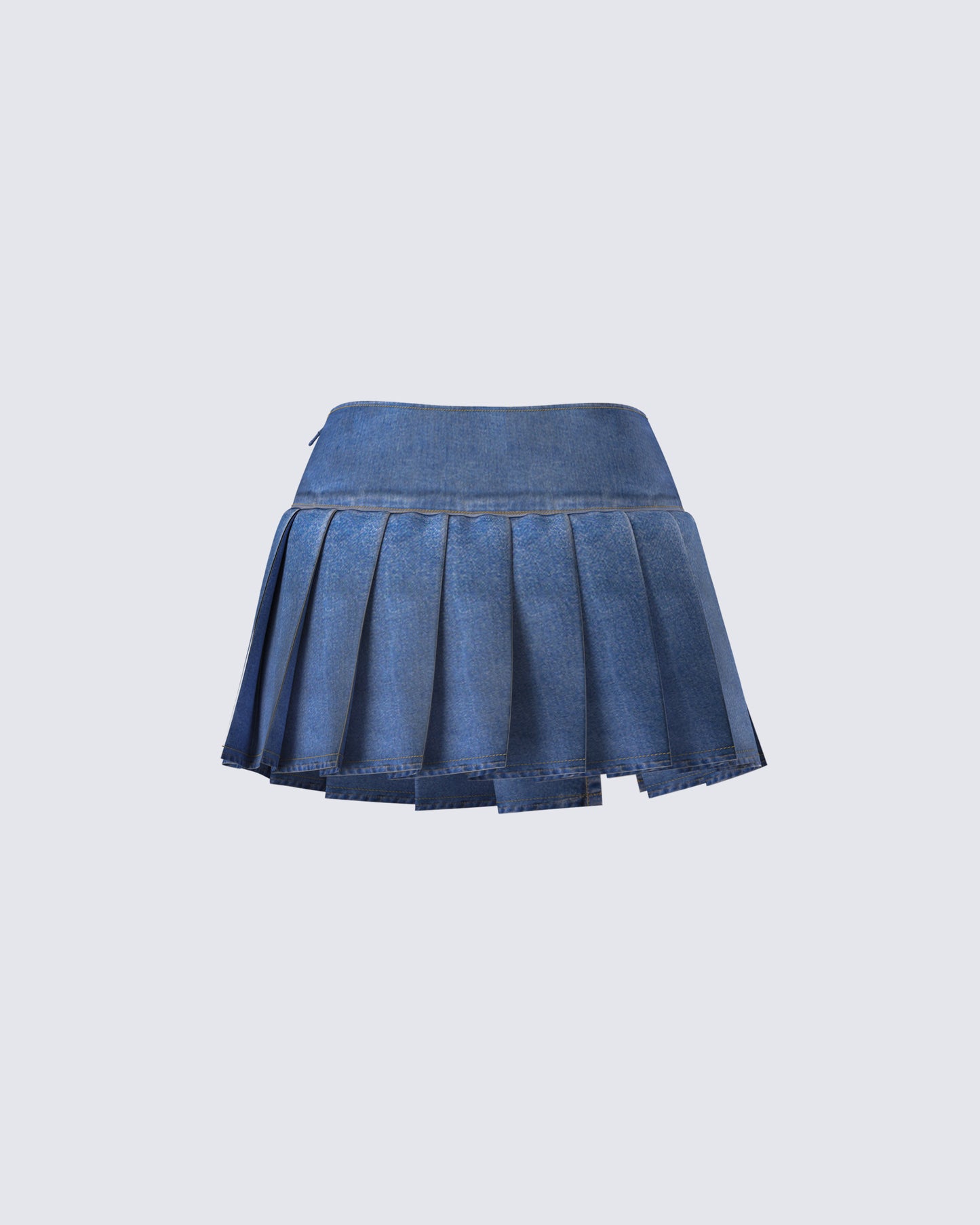 Alazne Blue Denim Pleated Micro Mini Skirt