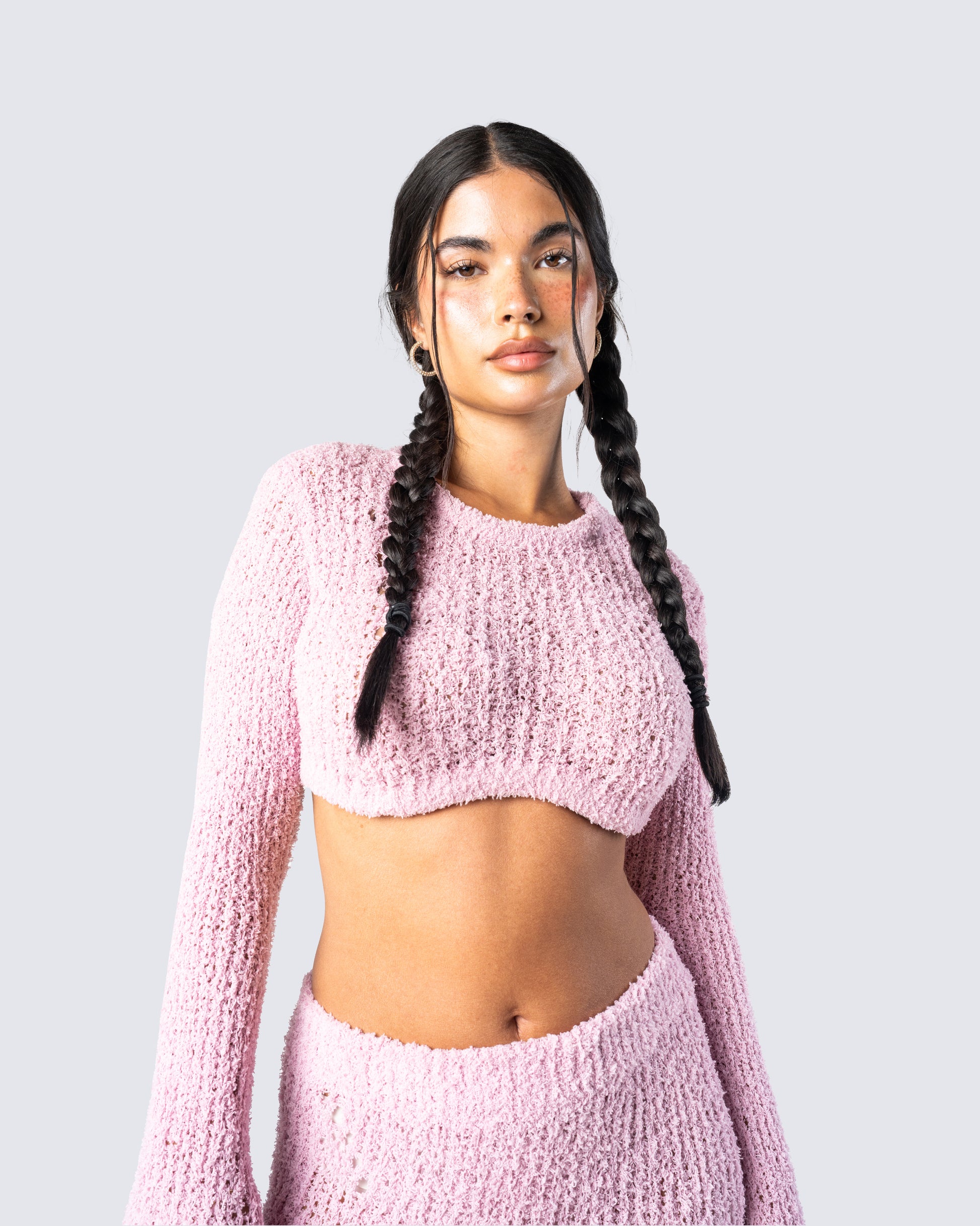 Light Pink Cropped Knit Top  Knit crop top, Light pink tops, Pink