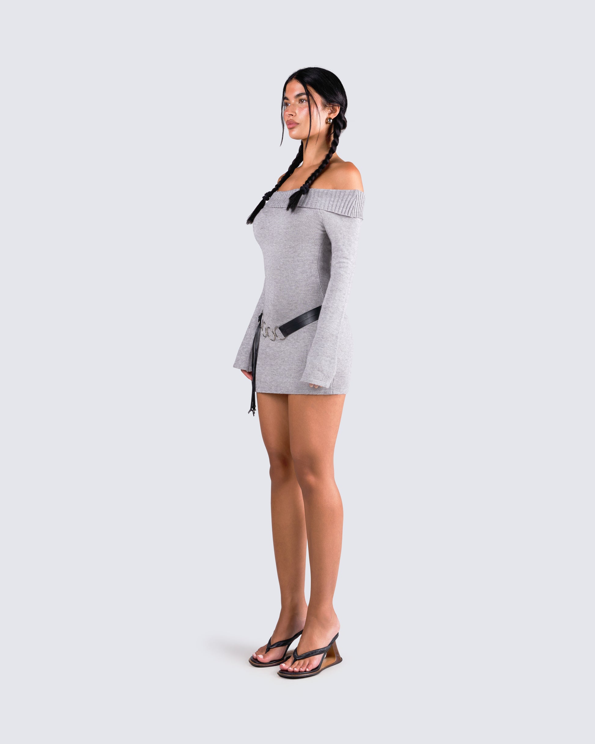abeni grey sweater mini dress Black Off Shoulder Sweater Mini Dress