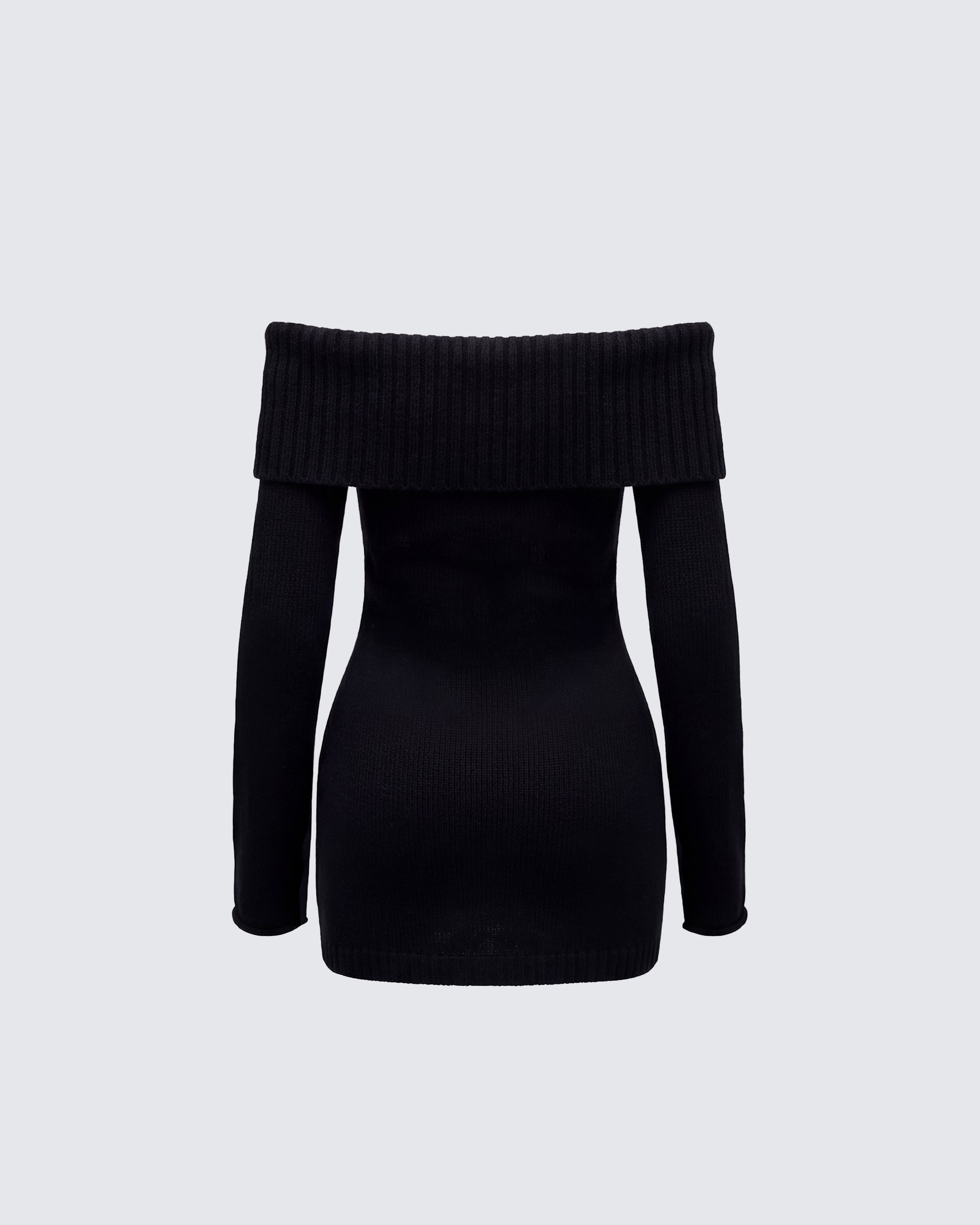 Black Off Shoulder Sweater Mini Dress - Bodycon Knit FINESSE Black Off Shoulder Sweater Mini Dress - Bodycon Knit FINESSE
