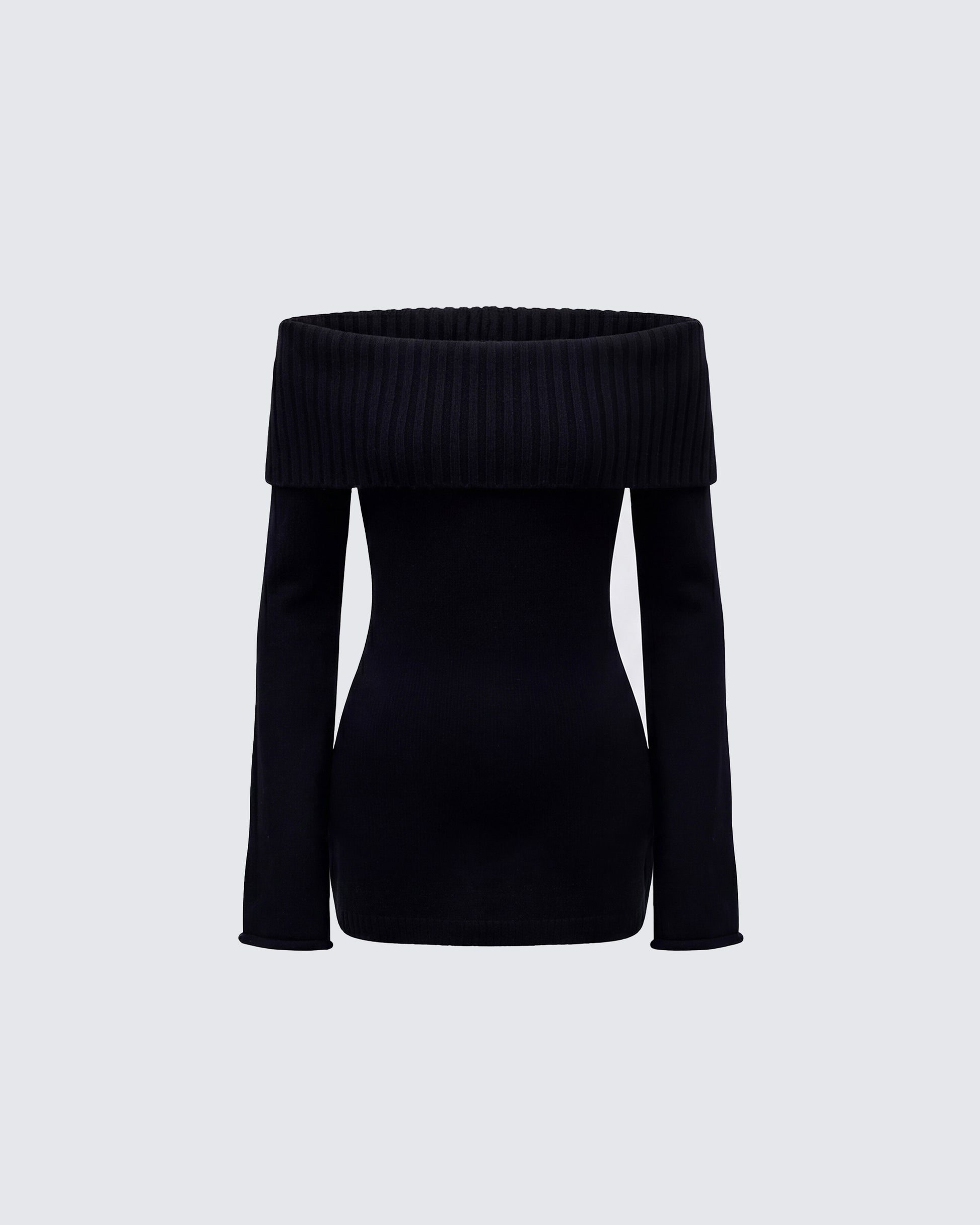 Black Off Shoulder Sweater Mini Dress - Bodycon Knit FINESSE Black Off Shoulder Sweater Mini Dress - Bodycon Knit FINESSE