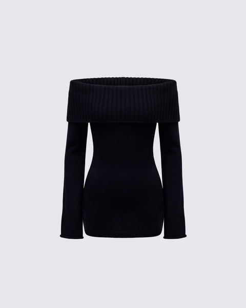 Black Off Shoulder Sweater Mini Dress