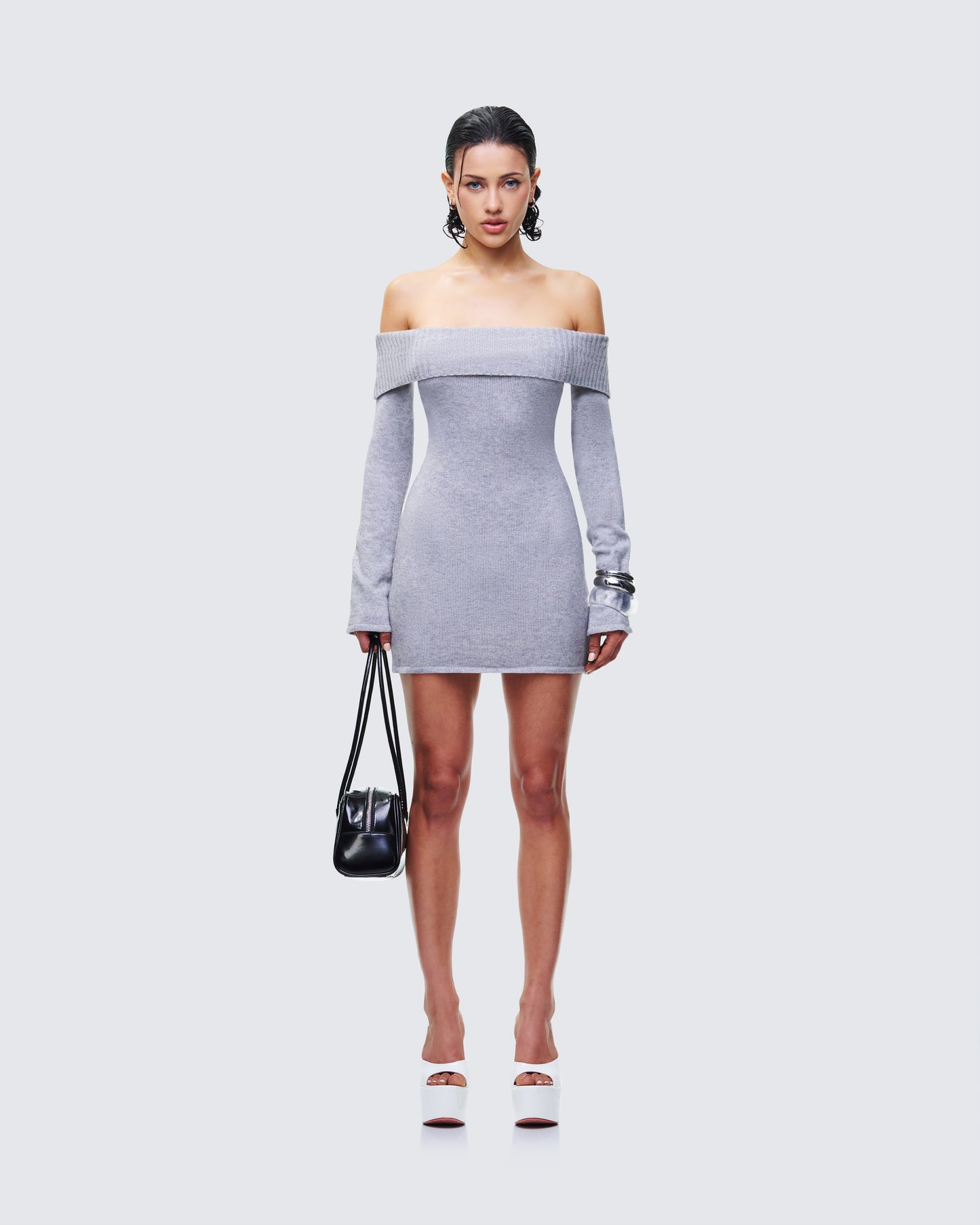 Grey Off-Shoulder Sweater Dress Grey Off-Shoulder Sweater Dress