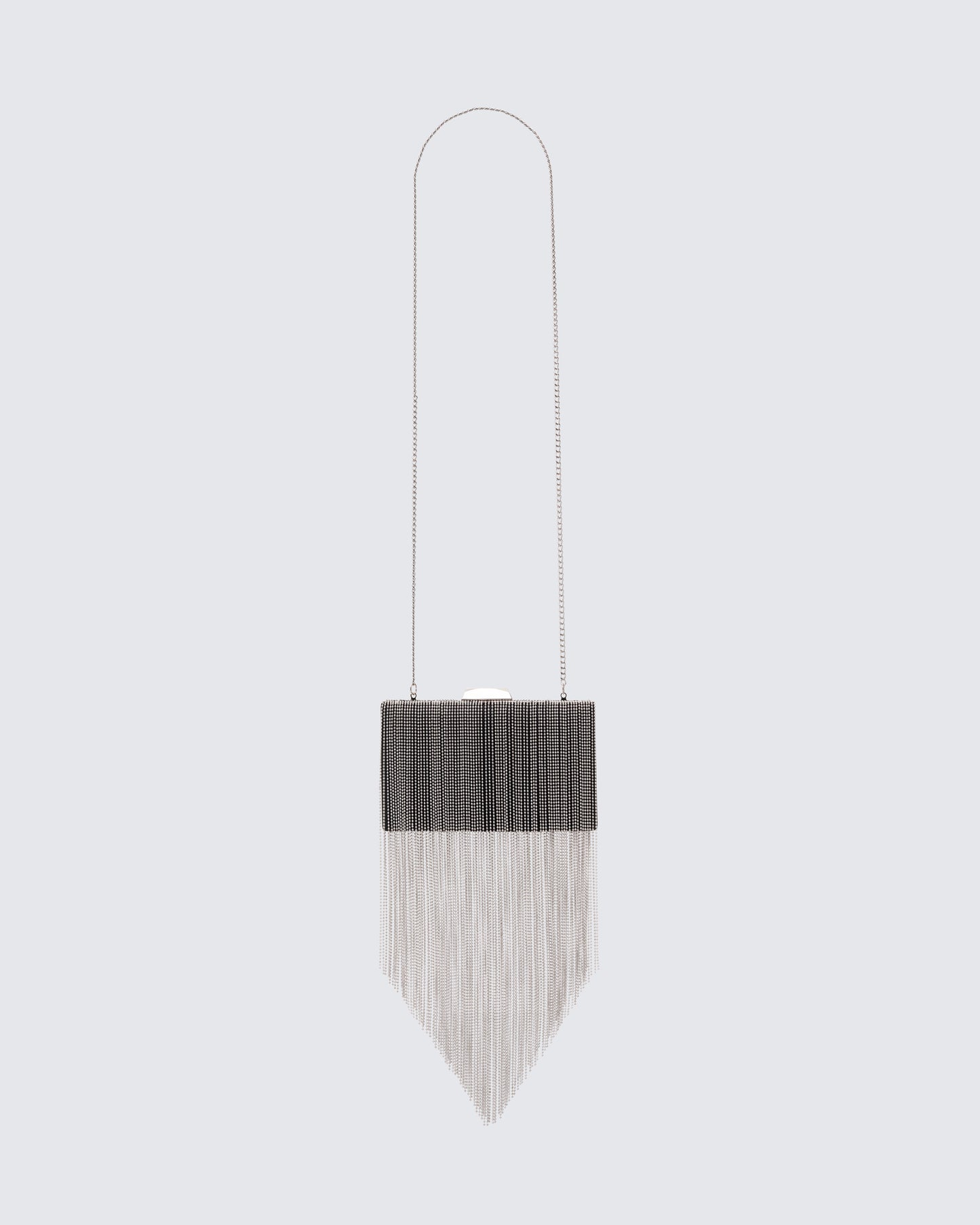 Acadia Black Gunmetal Chainmail Fringe Clutch
