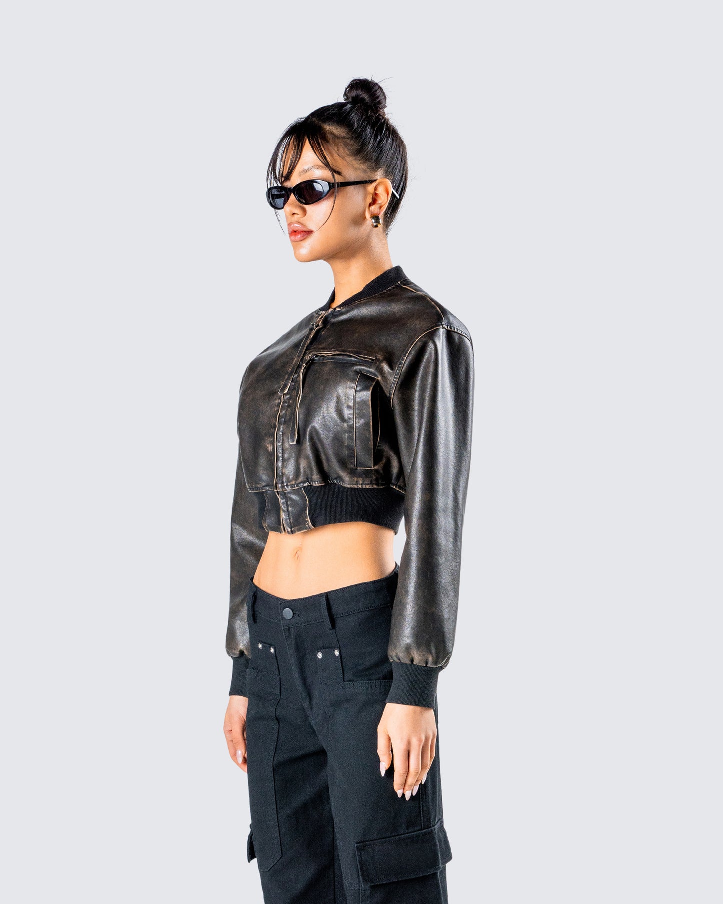 Ada Black Faux Leather Crop Jacket