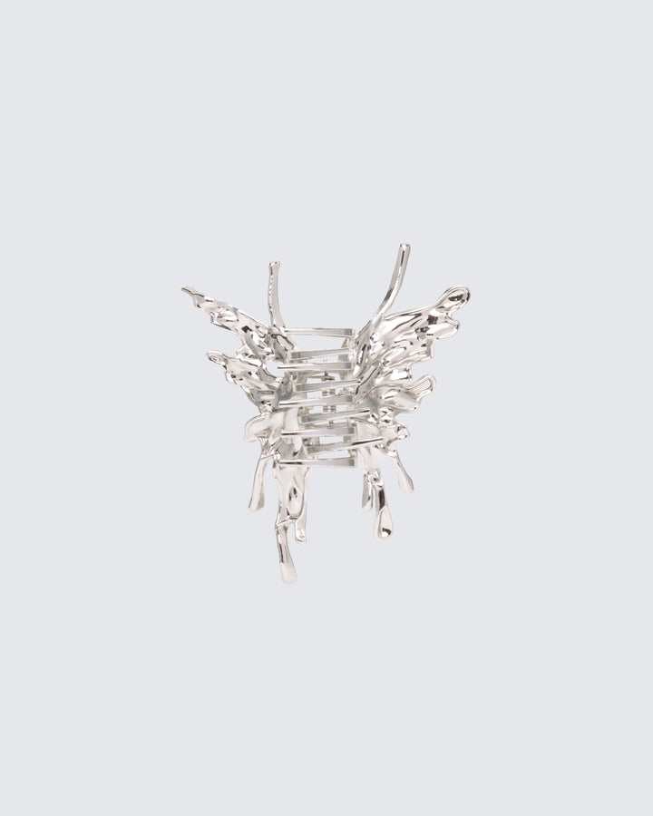 Adelaide Silver Molten Butterfly Hair Clip