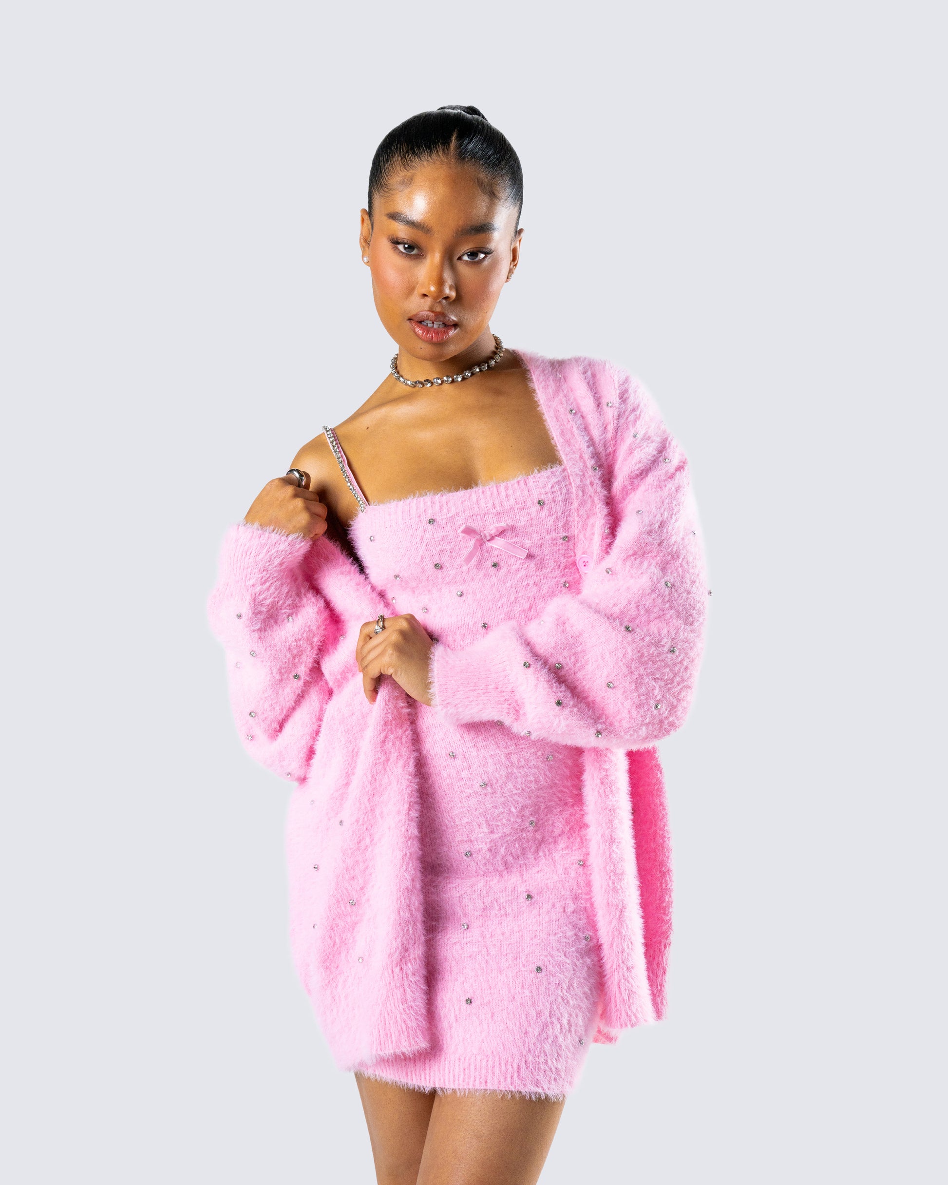 Cozy Knit Pink Fuzzy Shorts Cozy Knit Set 3-Piece, Women Sexy Warm