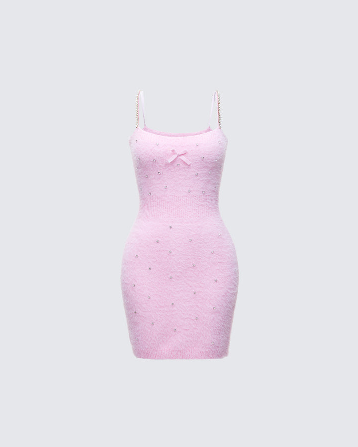 Adi Pink Fuzzy Knit Mini Dress