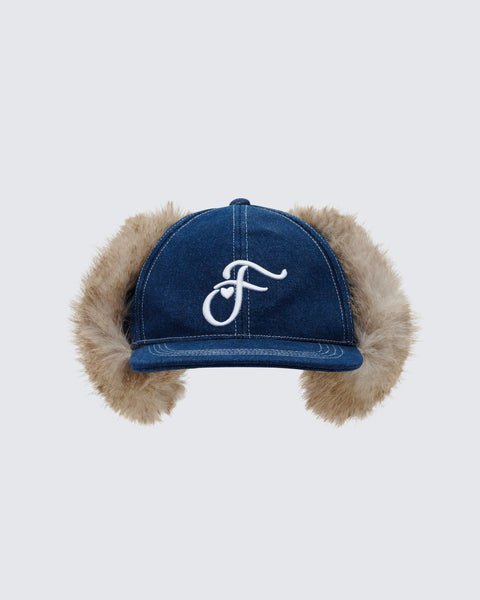 Blue Denim Trapper Hat with Faux Fur Ear Flaps – FINESSE