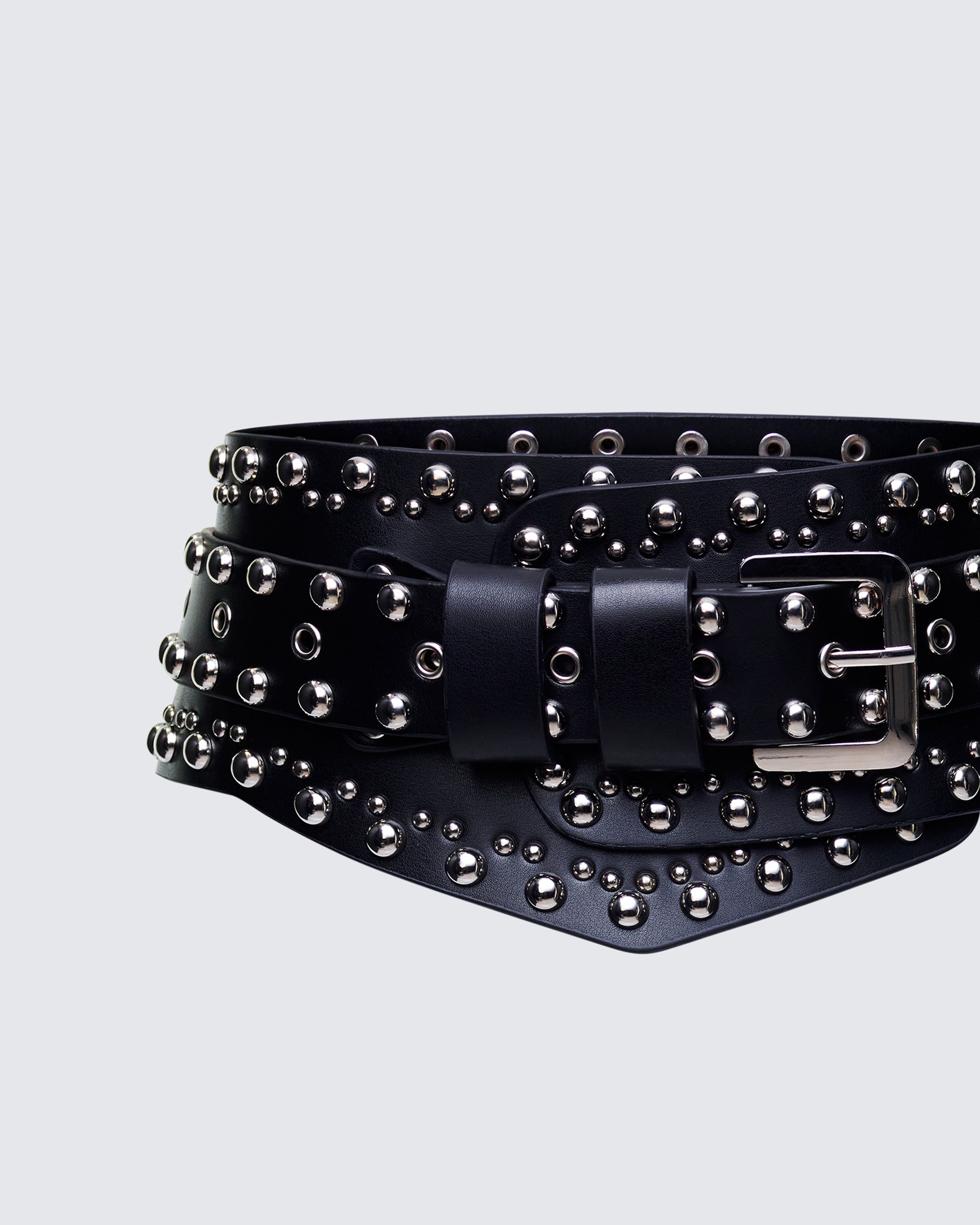 Black Studded Leather Western Belt Wide Double Wrap – FINESSE